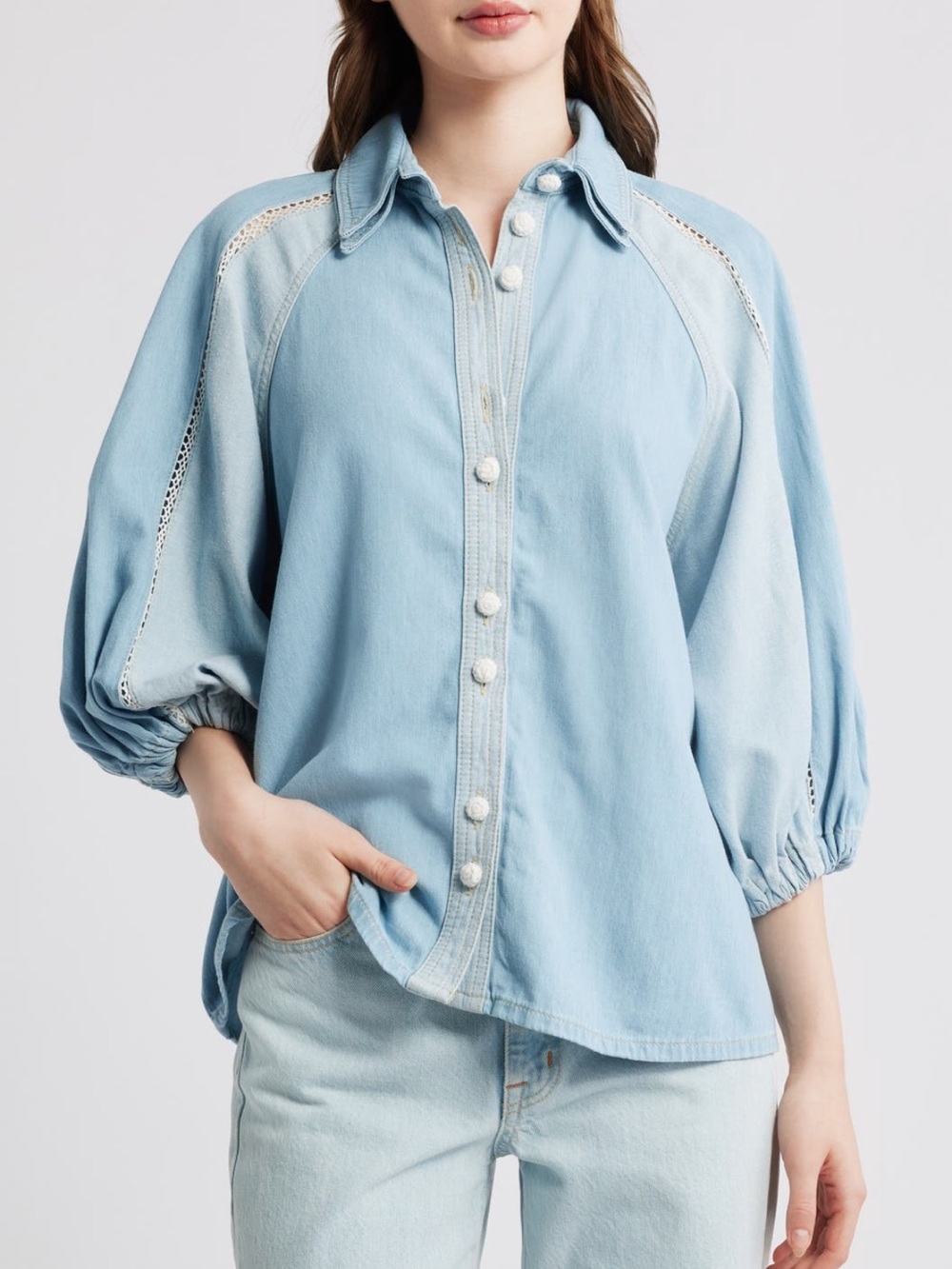 NWT Farm Rio Bicolor Denim Shirt; Size XS
